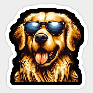 Funny Golden Retriever with Sunglasses Sticker